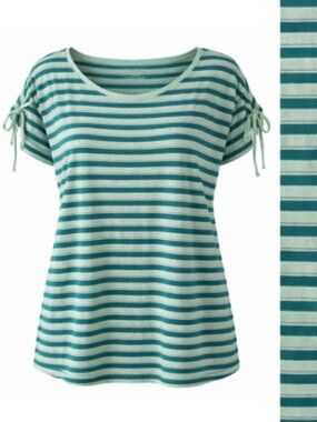Talbots Striped Cap Sleeve Top Teal XL